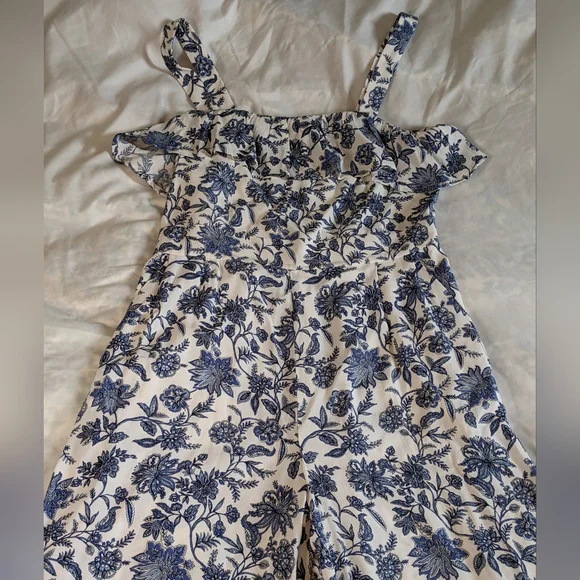 LOFT Blue and White Jumpsuit Romper Ruffled Neckline, 0 - Picture 11 of 11